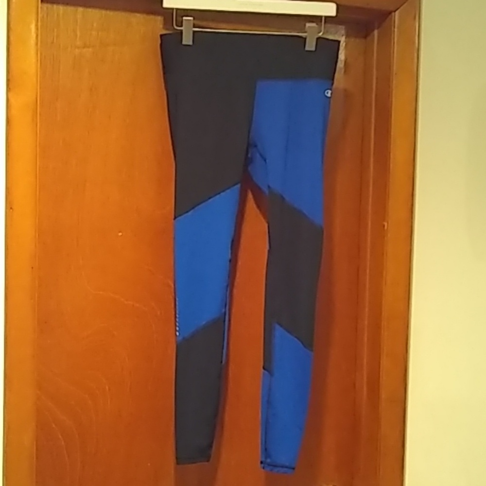 Champion Black & Blue Power Flex Leggings, M #0164